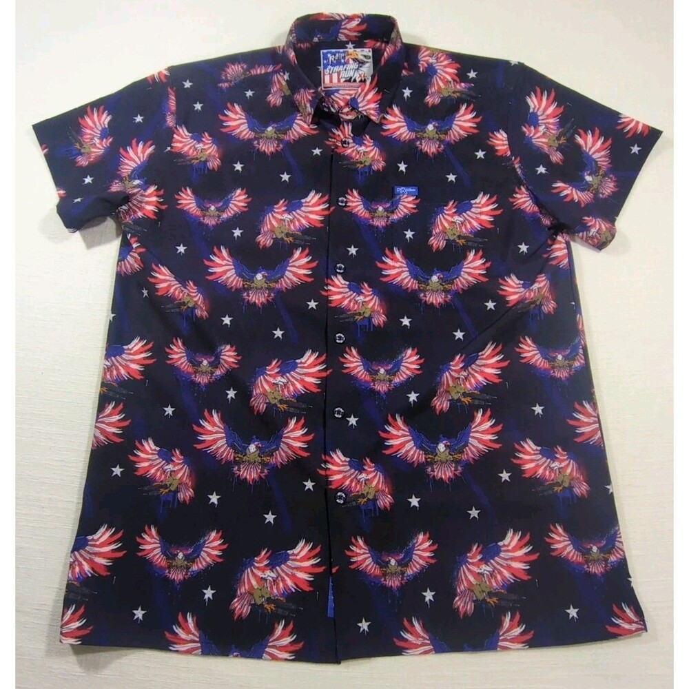 Retro Rifle "Strafing Run" Shirt Mens XL Patriotic Short Sleeve Button Up